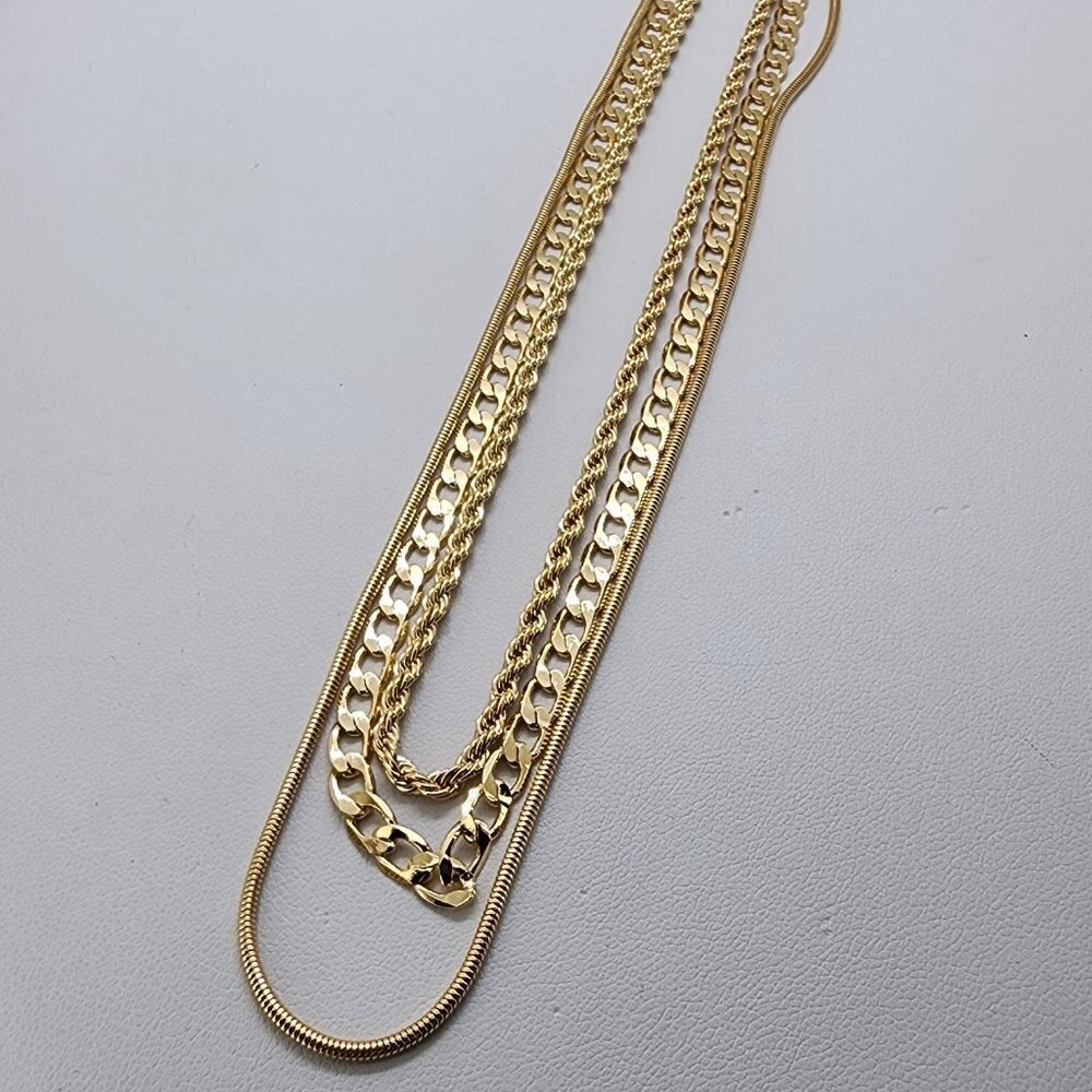 Brand New Brazilian 18k Gold Filled 3 Row Necklace - Picture 3 of 5